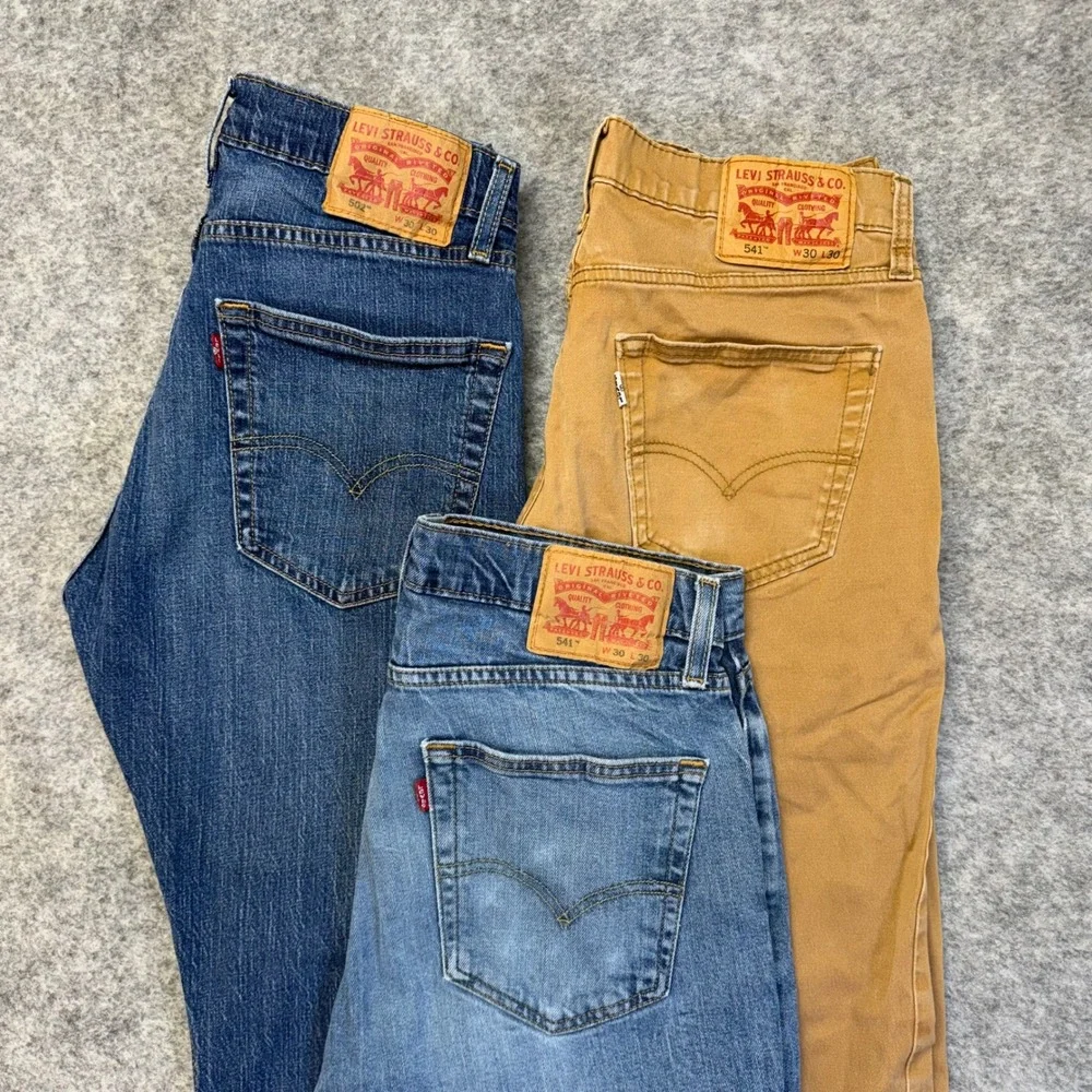 Lot of 3 Levi's 541 502 Tapered Jeans Men's 30x30 Blue Brown Work Pants Denim